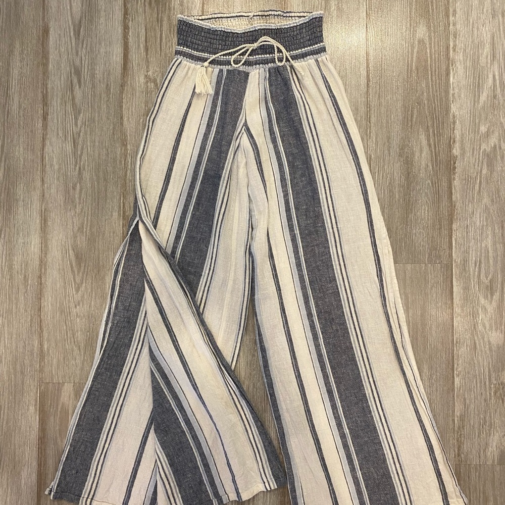 Blue and White Striped Linen Pants